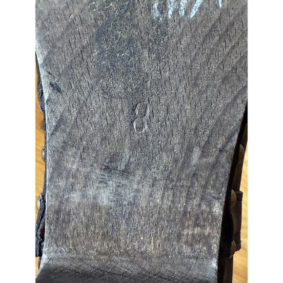 Anthropologie 8 Leather Handmade Clog Boots Studded Wood Block Heel Boho Black - Picture 6 of 6